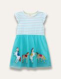 Horse Embroidered Striped Tulle Dress