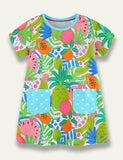 Cartoon Fruit Printed Pocket Dress - Bebehanna