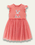 Cartoon Rabbit Appliqué Tulle Dress - Bebehanna