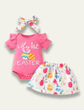 Easter Egg Letter Printed Short Sleeve Romper+Egg Printed Skirt