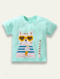 Cartoon Cat Appliqué T-shirt