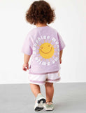 Cartoon Sun Printed T-Shirt+Striped Shorts