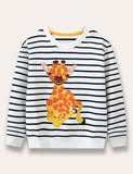 Cartoon Giraffe Appliqué Striped Sweatshirt