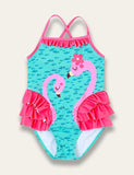 Ruffled Flamingo Print Swimsuit