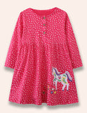 Unicorn Appliqué Dotted Dress