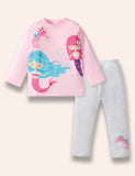 Cartoon Mermaid Printed Long Sleeve T-Shirt Set