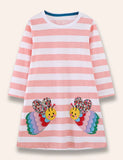 Colorful Bee Appliqué Striped Dress