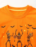 Halloween Cartoon Pumpkin Skeleton Printed Long Sleeve T-Shirt