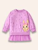 Cute Bunny Appliqué Rose Dotted Tulle Skirt Sweatshirt Set