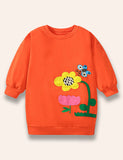 Cartoon Butterfly Flower Applique Sweatshirt Set