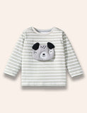 Puppy Appliqué Striped Long Sleeve T-Shirt