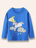 Rainbow Unicorn Appliqué Long Sleeve T-Shirt