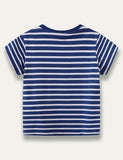 Cartoon Animal Bus Appliqué Stripe T-Shirt - Bebehanna