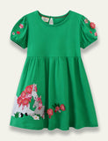 Cartoon Horse Flower Embroidered Dress - Bebehanna