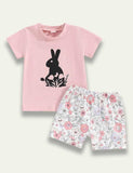 Easter Bunny Printed T-Shirt+Floral Shorts