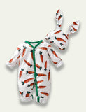 Easter Carrot Printed Romper+Bunny Hat