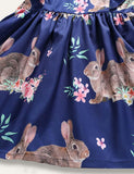 Easter Flying Sleeve Bunny Print Dress - Bebehanna