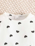 Easter Heart Printed Long Sleeve T-Shirt+Rabbit Strap Dress - Bebehanna