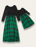 Family Matching Green Plaid Print Dress