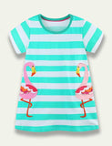 Flamingo Appliqué Striped Dress