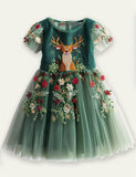 Festival Reindeer Embroidery Tulle Dress