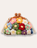 Knitted Flower Pearl Chain Shell Bag - Bebehanna