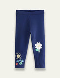 Navy Blue Flower Bee Embellished Leggings - Bebehanna