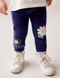 Navy Blue Flower Bee Embellished Leggings - Bebehanna