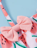 Pink Watermelon Bow Neck Tie Up Swimsuit - Bebehanna