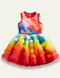 Rainbow Clouds Appliqué Tulle Dress