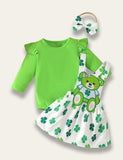 St. Patrick's Day Bear Embroidered Suspender Skirt Set - Bebehanna