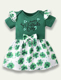 St. Patrick's Day Clover Letter Printed Romper Dress