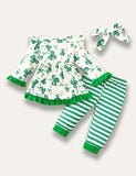 St.Patrick's Day Clover Long Sleeve Dress+Stripe Pants - Bebehanna