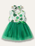 St. Patrick's Day Clover Printed Sleeveless Tulle Dress