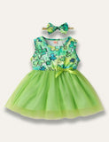 St. Patrick's Day Clover Printed Sleeveless Tulle Dress - Bebehanna