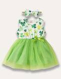 St. Patrick's Day Clover Printed Sleeveless Tulle Dress - Bebehanna