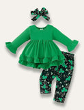 St.Patrick's Day Flared Long Sleeve Dress+Clover Pants