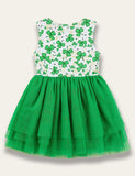 St. Patrick's Day Four-leaf Clover Print Dress - Bebehanna