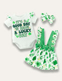 St. Patrick's Day Letter Printed Romper+Lucky Strap Dress