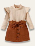 Turtleneck Knitted Top & Corduroy Skirt Set - Bebehanna