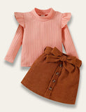 Turtleneck Knitted Top & Corduroy Skirt Set - Bebehanna