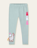 Alpaca Embroidered Penguin Printed Leggings - Bebehanna