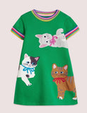 Applikatioun Short Sleeve Kleed Highland Green Cats