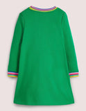 Appliqué Sweatshirt Dress Highland Green Cats - Bebehanna