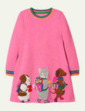 Appliqué Sweatshirt Dress Highland Green Cats - Bebehanna