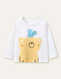 Bear and Squirrel Printed Long-Sleeved T-shirt