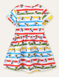 Bee Print Striped Dress - Bebehanna