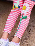 Bee&Flower Appliqué Knitted Striped Leggings - Bebehanna