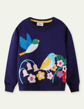 Vugel Blummen Appliqué Sweatshirt