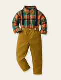 Bow Plaid Shirt Overalls Party Set - Bebehanna